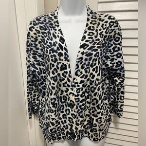 Chicos Leopard Animal Print Vneck Sweater Size 3 NEW